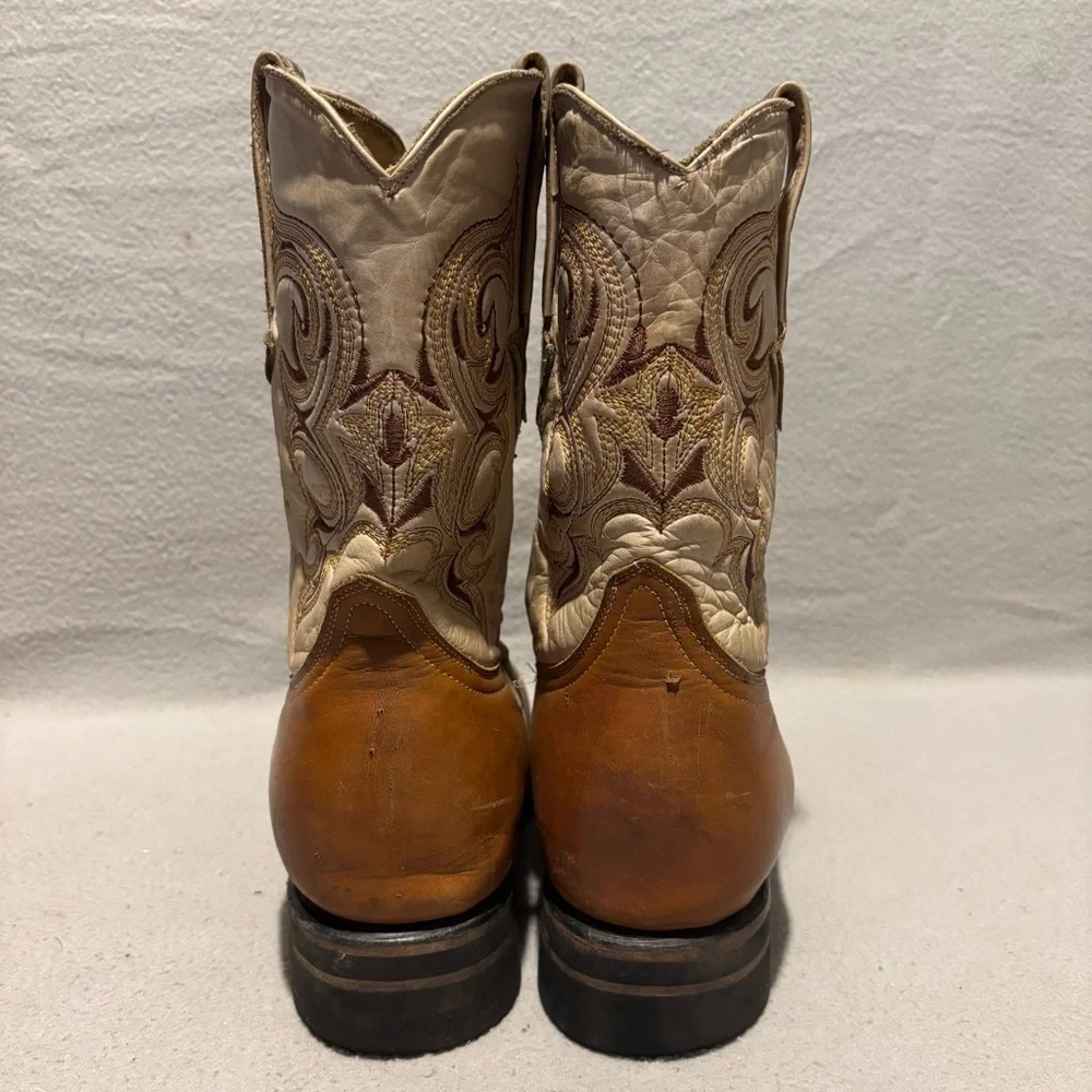 Silver Wild Western Cowboy Boots Brown Beige Pull On Mid Calf approx. size 10